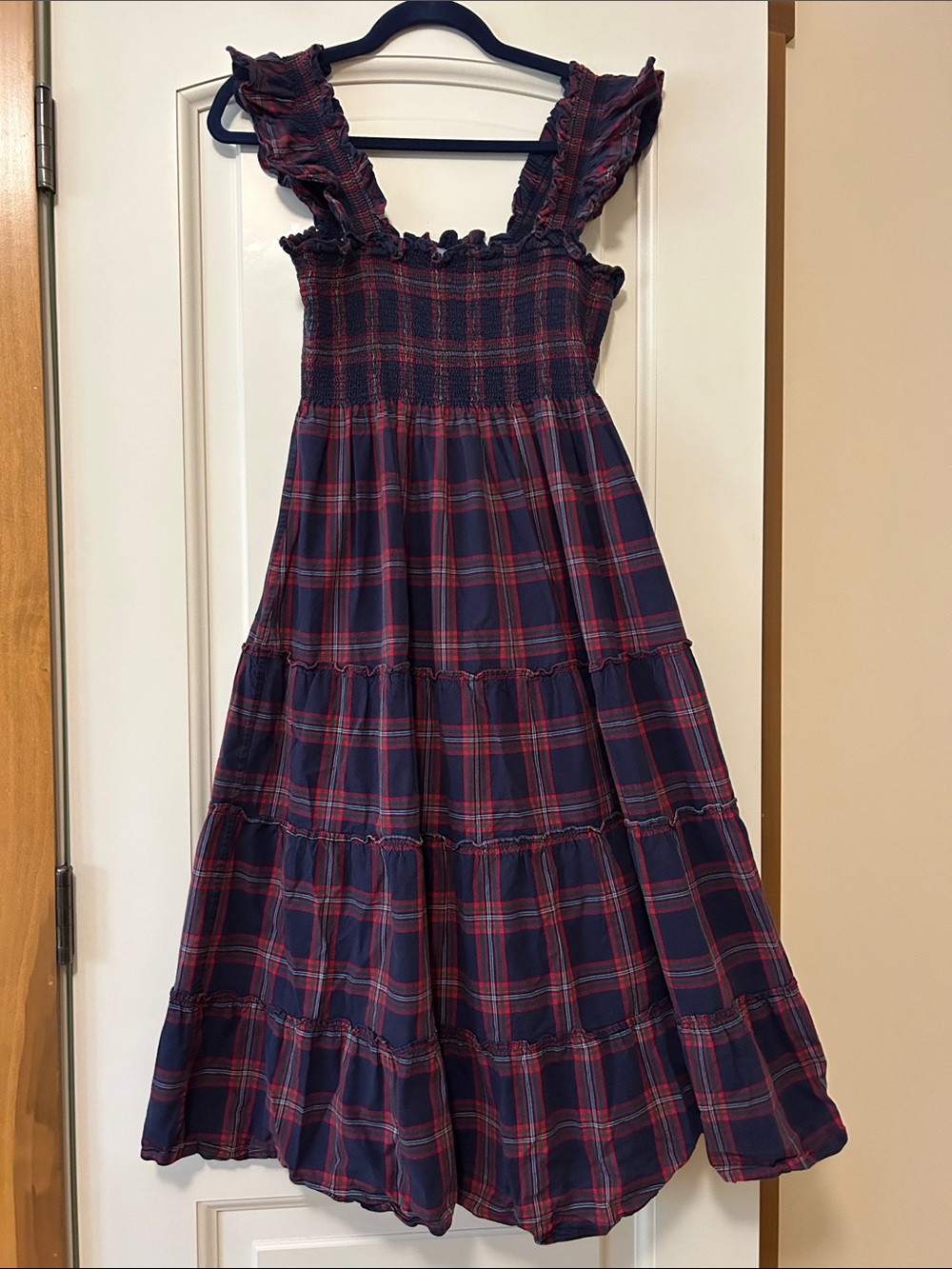 Hill House Midi Dress in Navy and Red Plaid